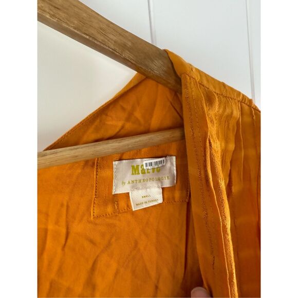 $160 ANTHROPOLOGIE‎ Maeve Pintucked Collar v-neck Mini Dress size S gold - Picture 6 of 12